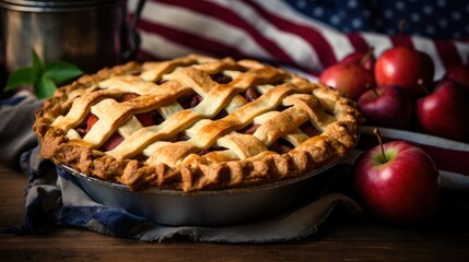 Labor day cake berry pie in the color of the American flag. Independence Day, Memorial Day patriotic desserts in American flag colors