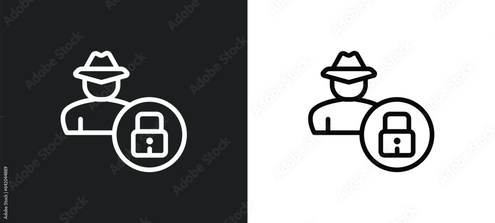 Poster theft icon isolated in white and black colors. theft outline vector icon from cyber collection for w