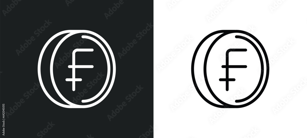 Poster swiss franc icon isolated in white and black colors. swiss franc outline vector icon from e commerce