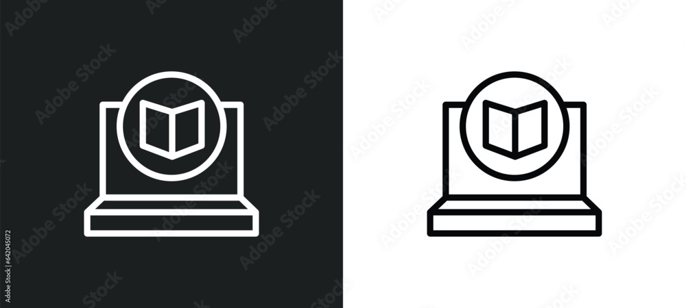 Poster e learning icon isolated in white and black colors. e learning outline vector icon from e learning a