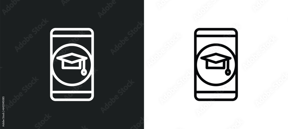 Poster mobile learning icon isolated in white and black colors. mobile learning outline vector icon from e 