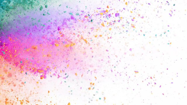 Super Slow Motion of Coloured Powder Explosion From Side, Isolated on White Background. Filmed on High Speed Cinema Camera, 1000fps.