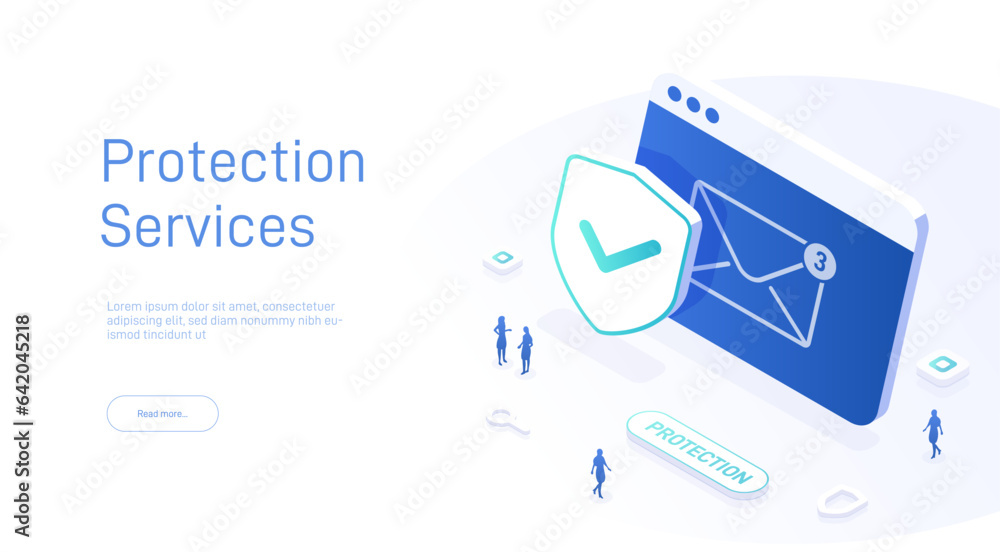 Poster email service security concept. creative vector isometric illustration. electronic mail message as p