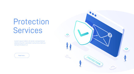 Email service security concept. Creative vector isometric illustration. Electronic mail message as part of business marketing. Webmail or mobile service layout for website landing page.