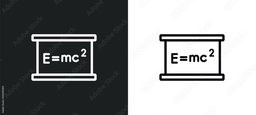 Poster relativity formulae icon isolated in white and black colors. relativity formulae outline vector icon