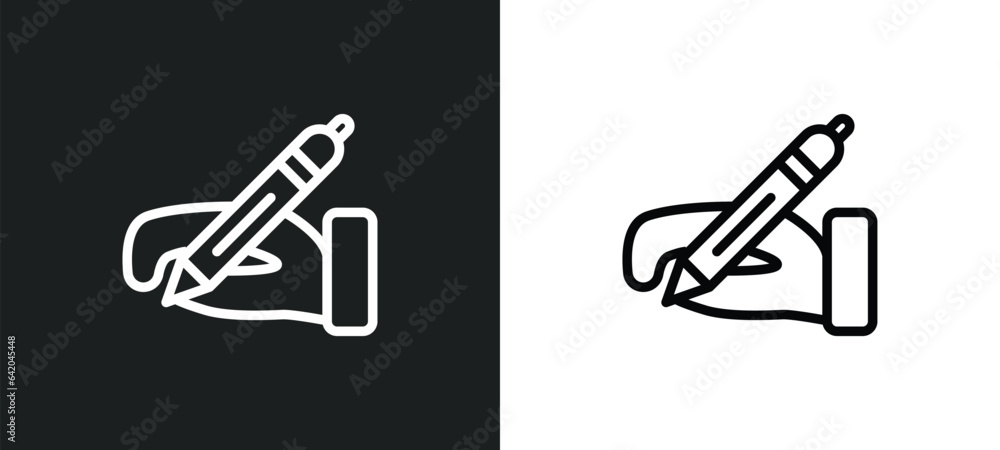 Aufkleber write by hand icon isolated in white and black colors. write by hand outline vector icon from educat