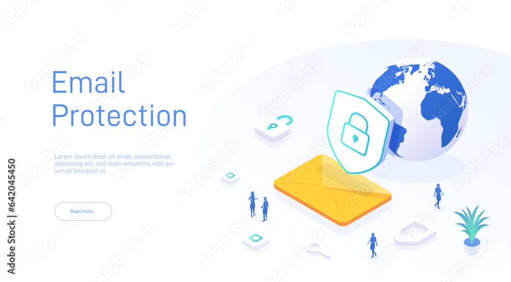 Poster email service security concept. creative vector isometric illustration. electronic mail message as p
