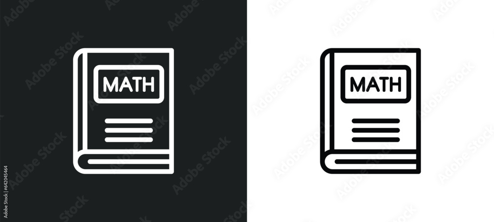 Poster math book icon isolated in white and black colors. math book outline vector icon from education coll