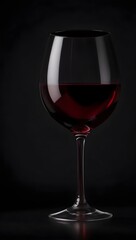 Red Wine in a Glass. Elegant Wineglass with Red Wine. Isolated Glass of Wine on a Black Background.