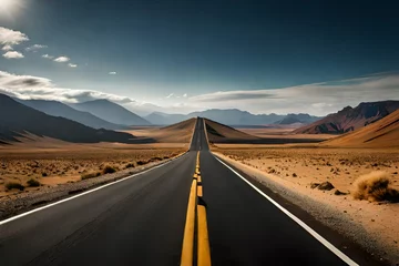 Fototapeten Image related to unexplored road journeys and adventures.Road through the scenic landscape to the destination in Lanzarote natural park  © muhmmad