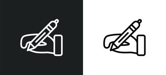 write by hand icon isolated in white and black colors. write by hand outline vector icon from education collection for web, mobile apps and ui.