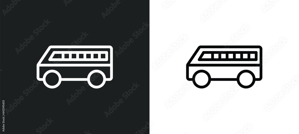 Poster school bus icon isolated in white and black colors. school bus outline vector icon from education co