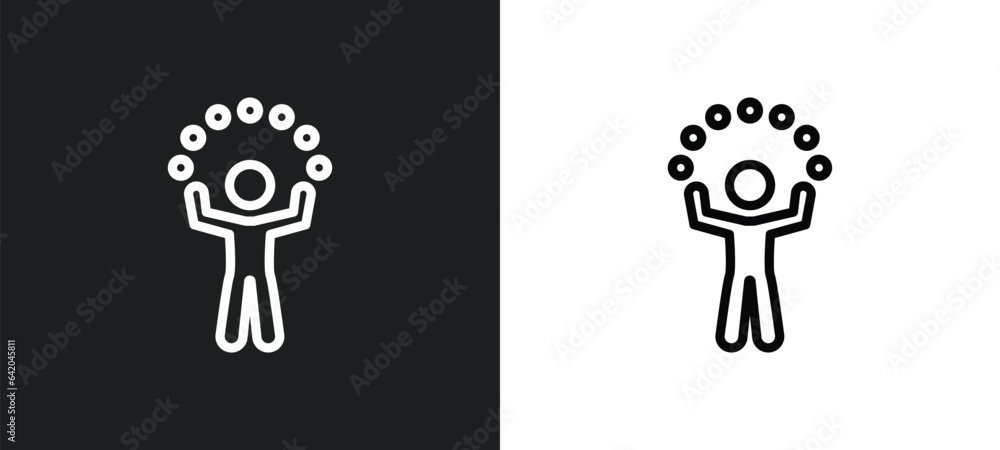 Poster juggler icon isolated in white and black colors. juggler outline vector icon from magic collection f