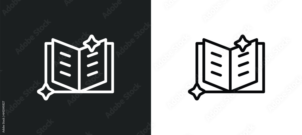 Poster magic book icon isolated in white and black colors. magic book outline vector icon from magic collec