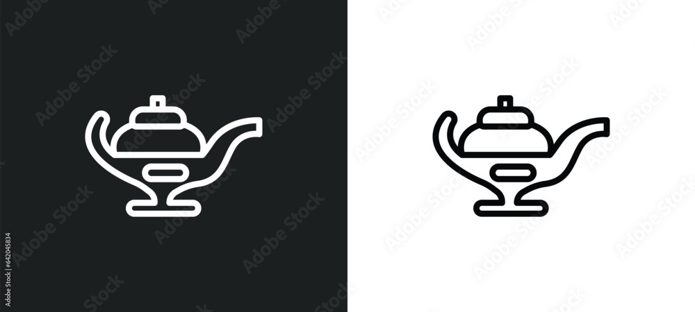 Poster magic lamp icon isolated in white and black colors. magic lamp outline vector icon from magic collec
