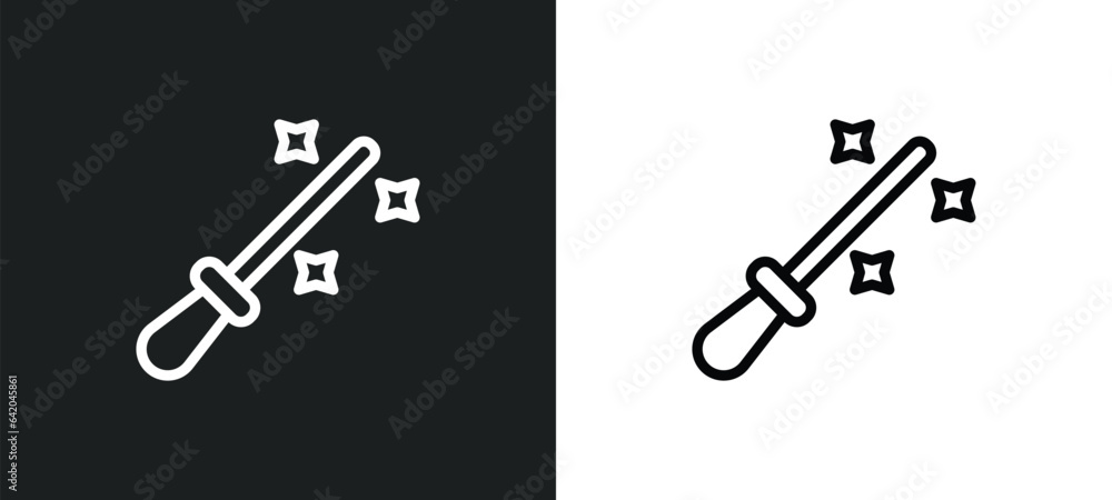 Poster wand icon isolated in white and black colors. wand outline vector icon from magic collection for web