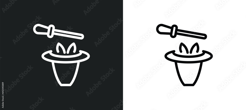 Poster trick icon isolated in white and black colors. trick outline vector icon from magic collection for w