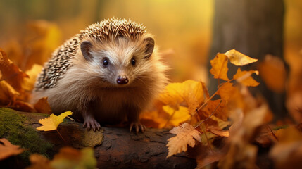 Fototapeta premium A Hedgehog Tiptoeing Through the Forest Underbrush, Navigating Its Wild Haven