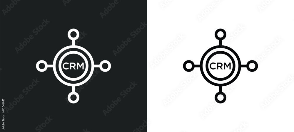 Poster crm icon isolated in white and black colors. crm outline vector icon from marketing collection for w