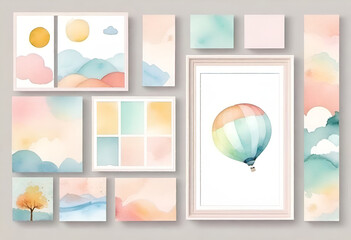 Colorful watercolor frame for kids designs 