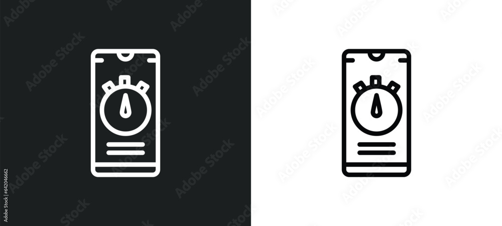 Poster stop watch icon isolated in white and black colors. stop watch outline vector icon from mobile app c