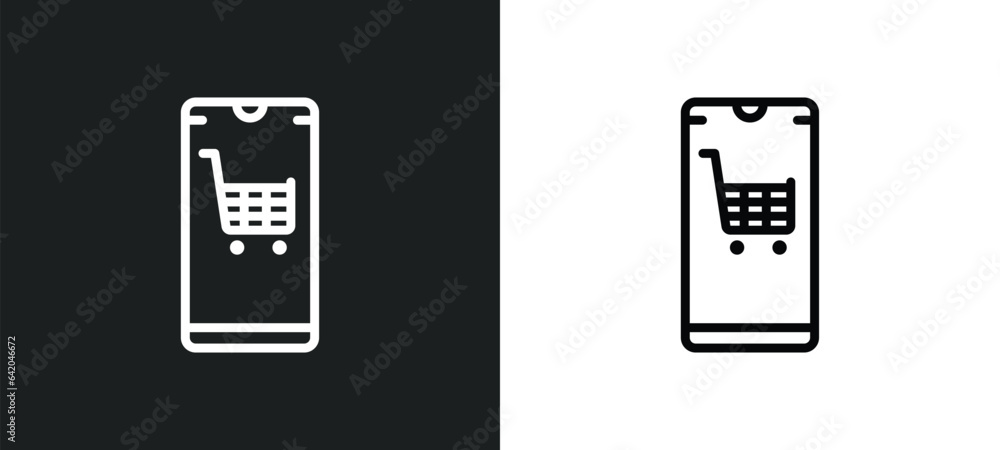 Aufkleber mobile shopping icon isolated in white and black colors. mobile shopping outline vector icon from mo