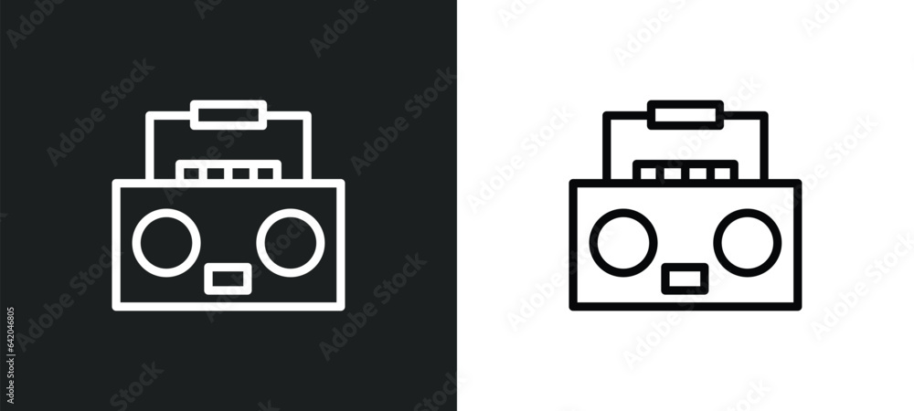 Poster boom box icon isolated in white and black colors. boom box outline vector icon from multimedia colle