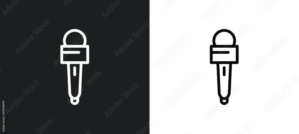 Poster microphone for journalists icon isolated in white and black colors. microphone for journalists outli