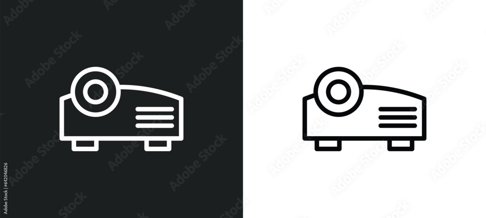 Poster big video projector icon isolated in white and black colors. big video projector outline vector icon