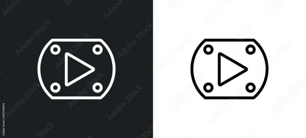 Poster play buttom icon isolated in white and black colors. play buttom outline vector icon from multimedia