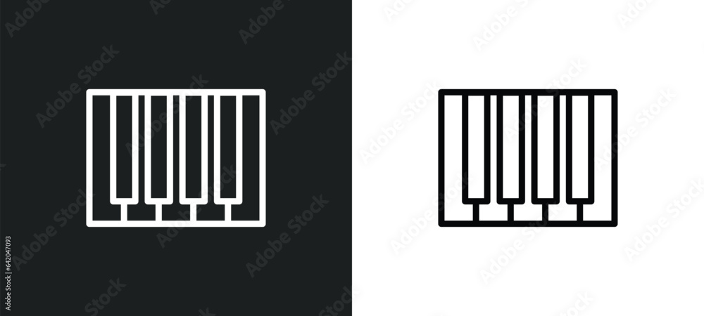 Poster seven piano keys icon isolated in white and black colors. seven piano keys outline vector icon from 