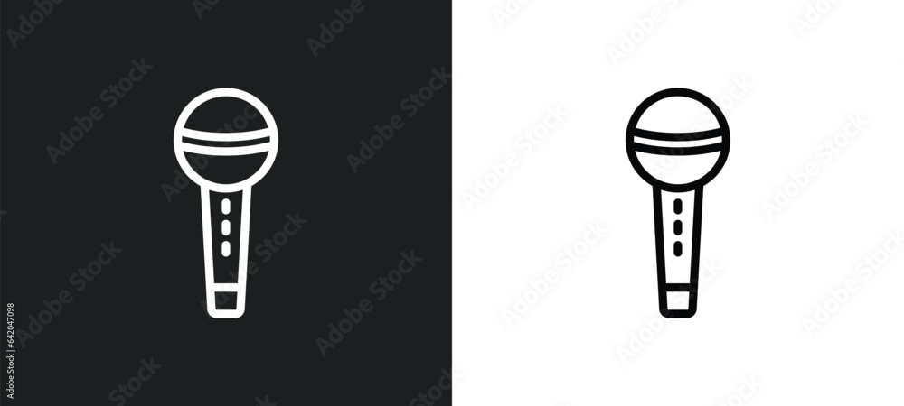 Poster microphone for singers icon isolated in white and black colors. microphone for singers outline vecto