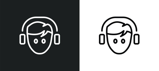 boy with headphones icon isolated in white and black colors. boy with headphones outline vector icon from music collection for web, mobile apps and ui.