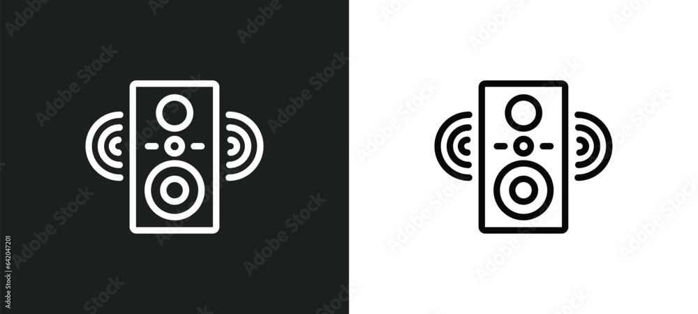 Poster sound system icon isolated in white and black colors. sound system outline vector icon from music co