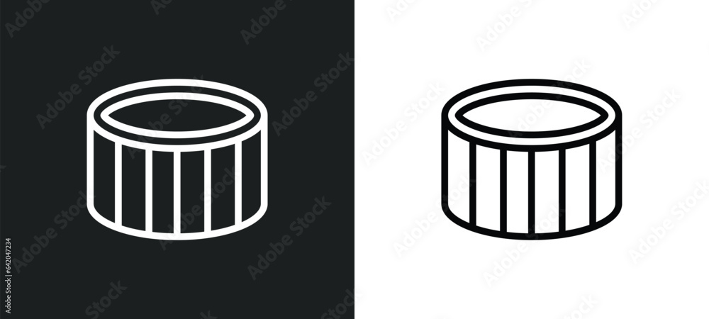 Poster snare drum icon isolated in white and black colors. snare drum outline vector icon from music collec