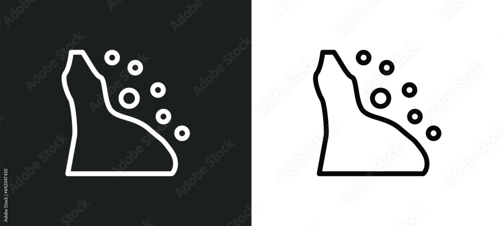 Poster snowslide icon isolated in white and black colors. snowslide outline vector icon from nature collect