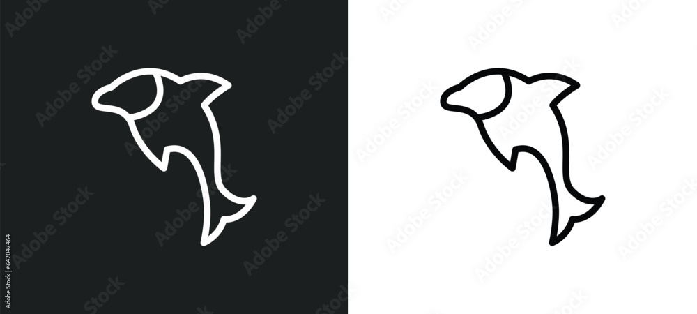 Poster dolphin icon isolated in white and black colors. dolphin outline vector icon from nautical collectio