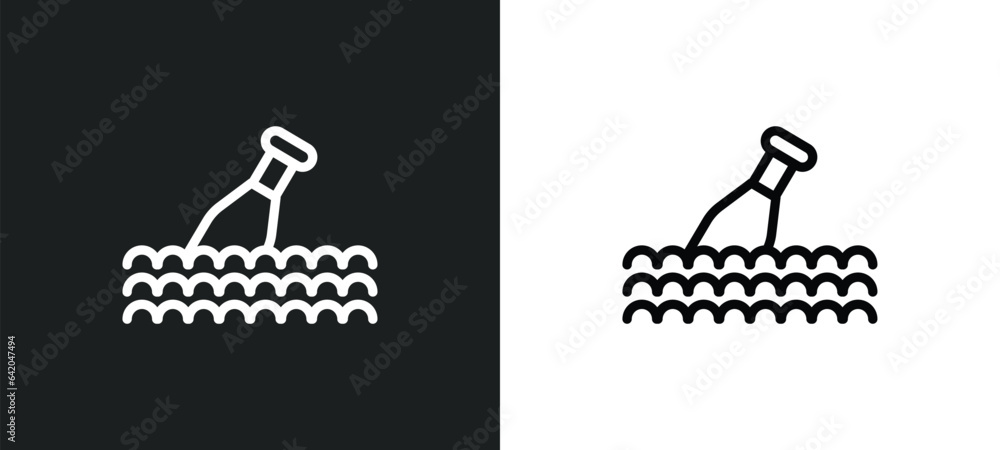 Poster message in a bottle icon isolated in white and black colors. message in a bottle outline vector icon