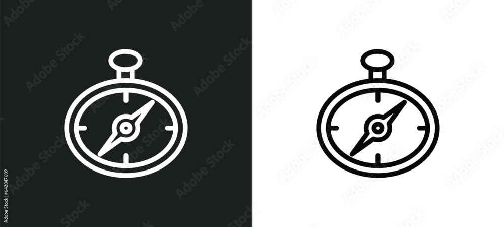 Poster compass inclined icon isolated in white and black colors. compass inclined outline vector icon from 