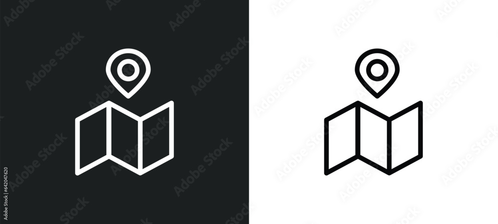 Aufkleber folded map with placeholder icon isolated in white and black colors. folded map with placeholder out