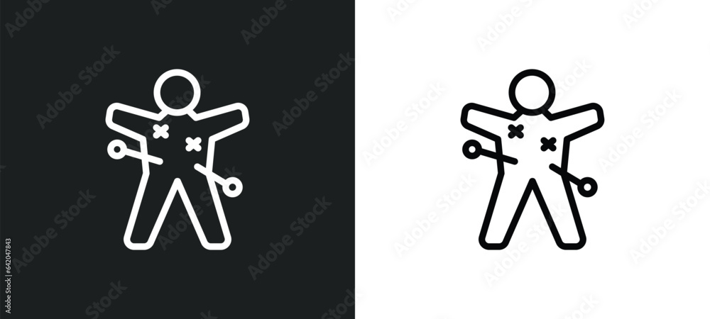 Poster voodoo puppet icon isolated in white and black colors. voodoo puppet outline vector icon from other 