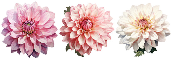 Pink and white Dahlia flowers on transparent background