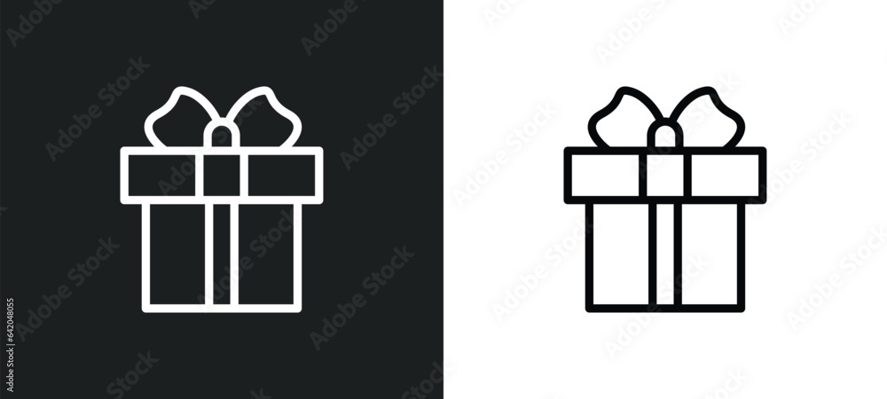 Poster giftbox with ribbon icon isolated in white and black colors. giftbox with ribbon outline vector icon