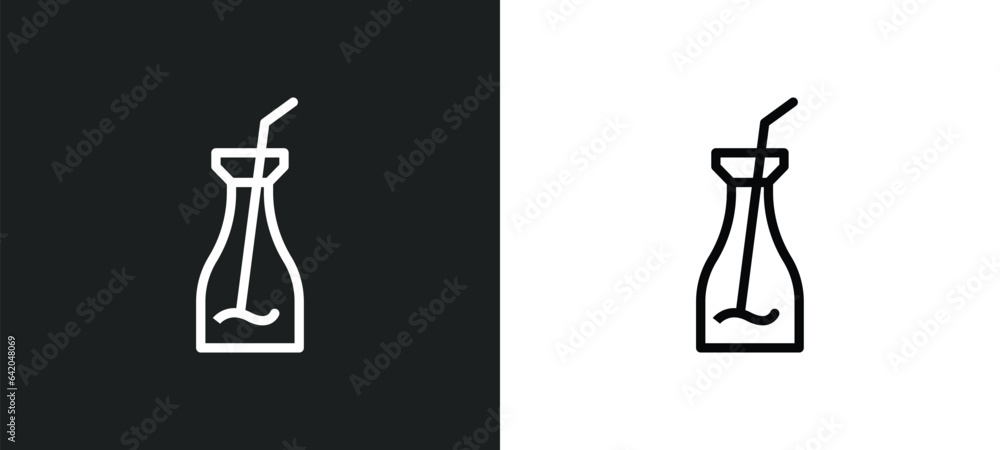 Poster juice bottle with straw icon isolated in white and black colors. juice bottle with straw outline vec