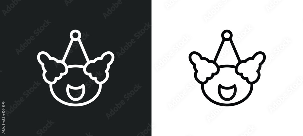 Poster clown head with hat icon isolated in white and black colors. clown head with hat outline vector icon