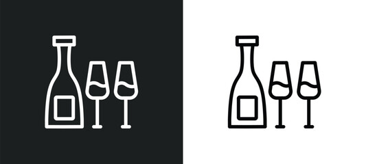 bottle and two glasses icon isolated in white and black colors. bottle and two glasses outline vector icon from party collection for web, mobile apps ui.
