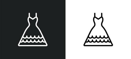 party dress icon isolated in white and black colors. party dress outline vector icon from party collection for web, mobile apps and ui.