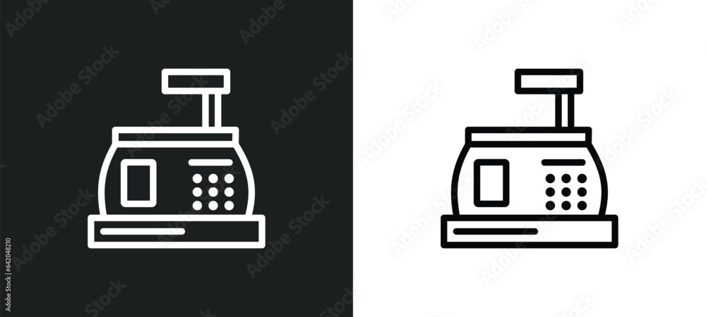 Poster cash register icon isolated in white and black colors. cash register outline vector icon from paymen