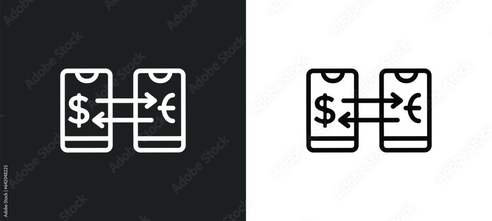 Poster mobile transfer icon isolated in white and black colors. mobile transfer outline vector icon from pa