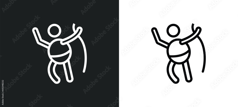 Poster worker with harness icon isolated in white and black colors. worker with harness outline vector icon